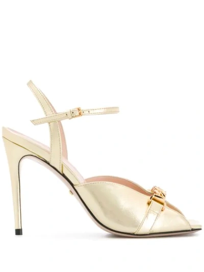 Gucci Chain-detail Square-toe Sandals In Gold