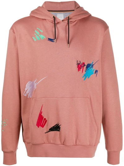 Paul Smith Marker Pen Embroidered Drawstring Hoodie In Pink
