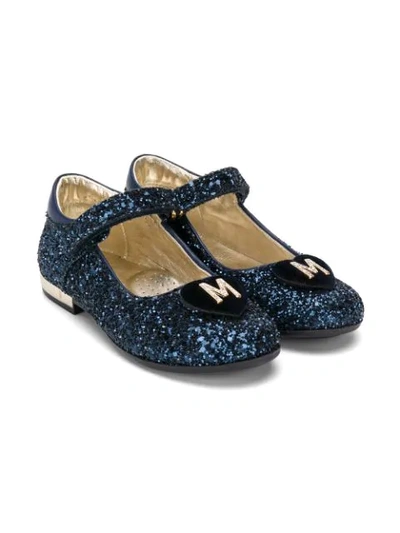 Monnalisa Kids' Logo Embellished Ballerinas In Blue