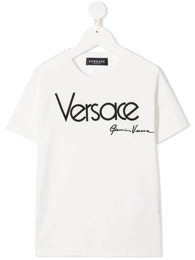 Young Versace Kids' Logo Print T-shirt In White