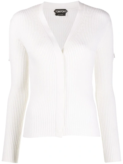 Tom Ford Ribbed Long-sleeved Cardigan In White