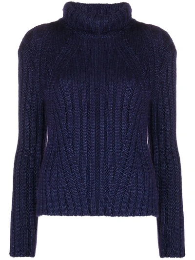 Tom Ford Ribbed High Neck Jumper In Blue