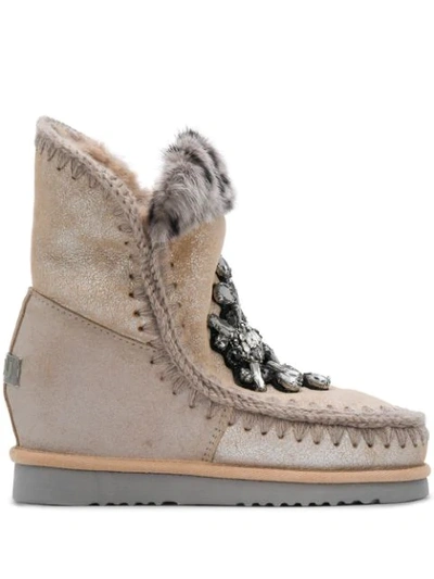 Mou Eskimo Crystal-embellished Boots In Neutrals