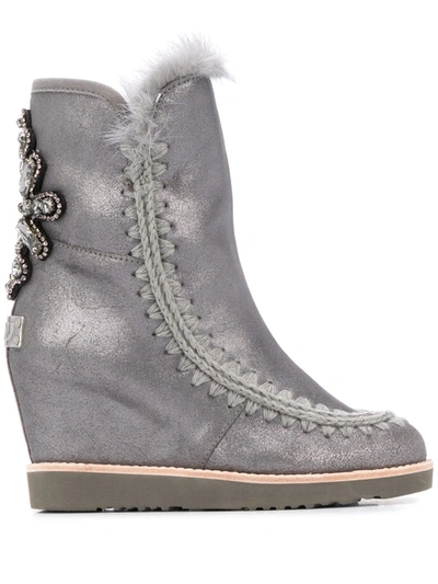 Mou Embellished High Eskimo Boots In Grey