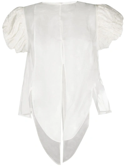 Renli Su Puff-sleeve Sheer Silk Top In White