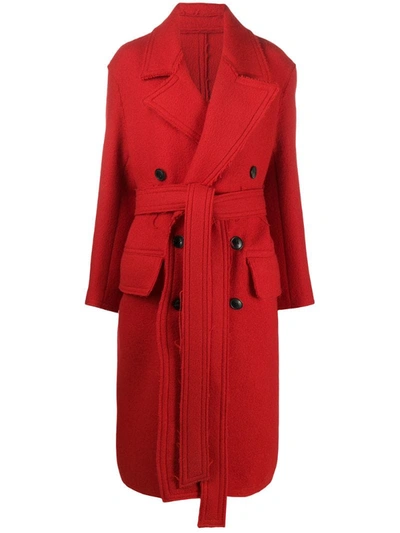 Ami Alexandre Mattiussi Belted Double-breasted Coat In Red