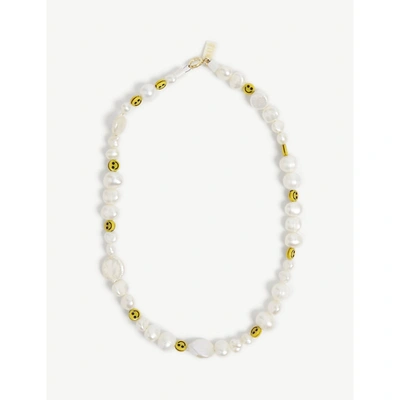 Wald Berlin Smiley Dude Pearl And Glass Necklace In White Pearl & Yellow