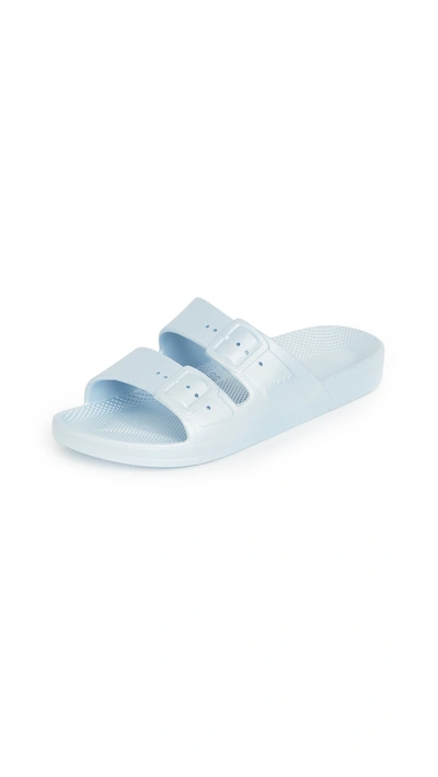 Freedom Moses Astral Metallic Two-strap Slides In Blue