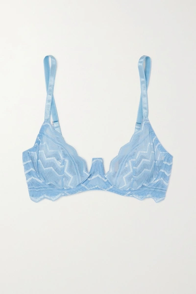 Coco De Mer Muse Margot Embroidered Stretch-tulle Underwired Soft-cup Bra In Sky Blue