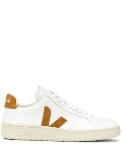 Veja + Net Sustain V-12 Suede-trimmed Leather Sneakers In White,brown,yellow