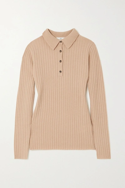 Allude Ribbed Cashmere Polo Shirt In Beige