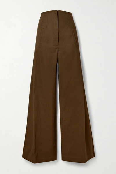 Anna Mason Beau Cotton-drill Wide-leg Pants In Army Green