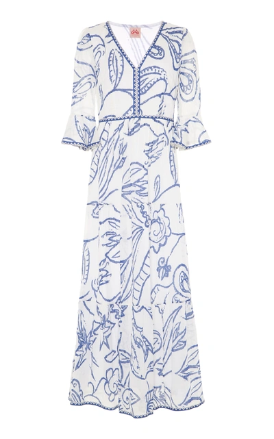 Le Sirenuse Positano Bella Tiered Printed Cotton-voile Maxi Dress In Blue