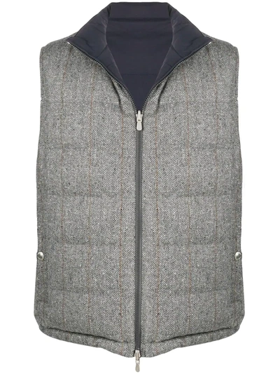 Brunello Cucinelli Reversible Quilted Gilet In Grey