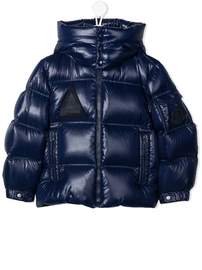Moncler Kids' Hooded Puffer Coat In Blue