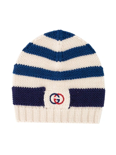 Gucci Kids' Striped Knit Beanie In White