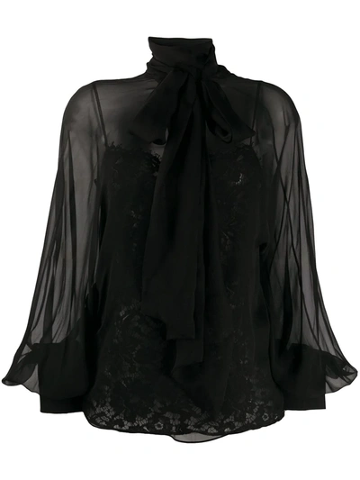 Valentino Lace Camisole Sheer Blouse In Black