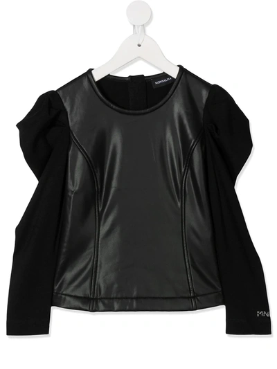 Monnalisa Kids' Faux-leather Panel Top In Black