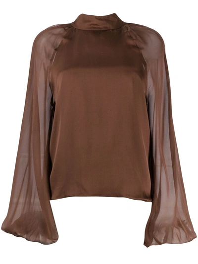 Federica Tosi Bell-sleeve High-neck Blouse In Brown
