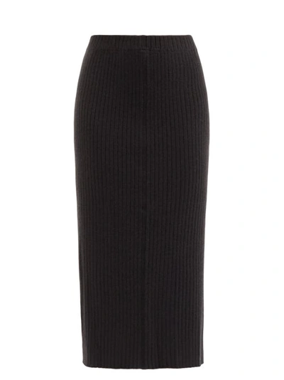 Allude Ribbed-knit Cashmere Midi Skirt In Black