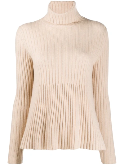 Allude Ribbed-knit Turtleneck Jumper In Neutrals