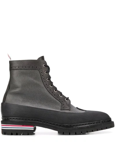 Thom Browne Longwing Vulcanised Pebbled Boots In Grey