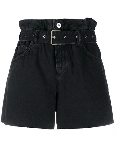 Allsaints Hannah Paperbag Waist Denim Shorts In Washed Black