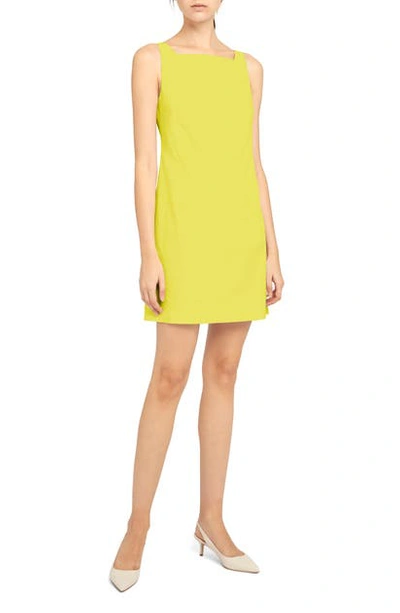 Theory Square Neck Good Linen Blend Sheath Minidress In Bright Lime