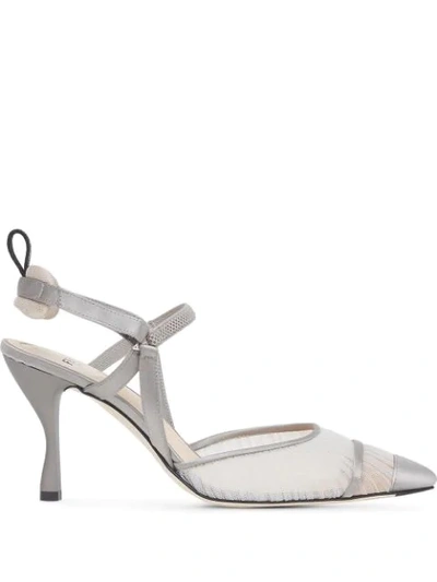 Fendi Grey Tulle And Satin High-heeled Slingbacks In Gris