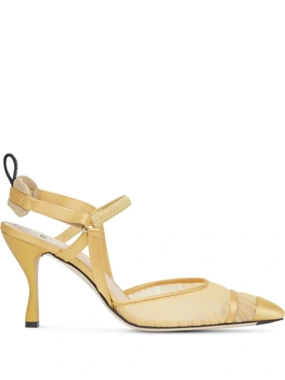 Fendi Colibri Ruched Slingback Pumps In Yellow