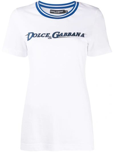 Dolce & Gabbana Glitter Logo Print T-shirt In White