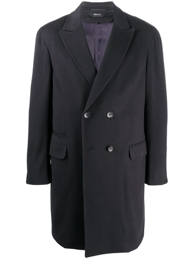 Z Zegna Classic Double Breasted Coat In Blue