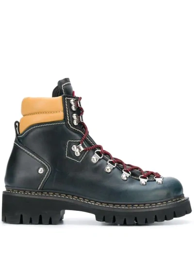 Dsquared2 Lace Up Leather Boots In Blue