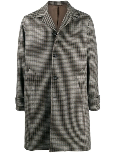 Officine Generale Buttoned Up Check Pattern Coat In Neutrals