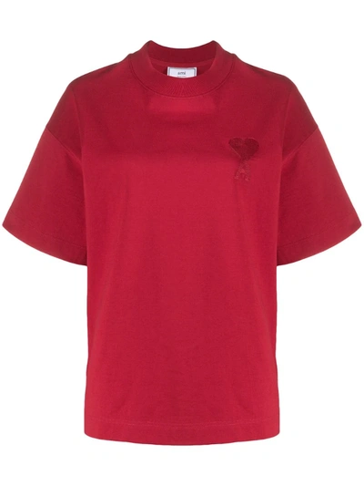 Ami Alexandre Mattiussi Oversize Fit T-shirt With Ami De Coeur Embroidery In Red