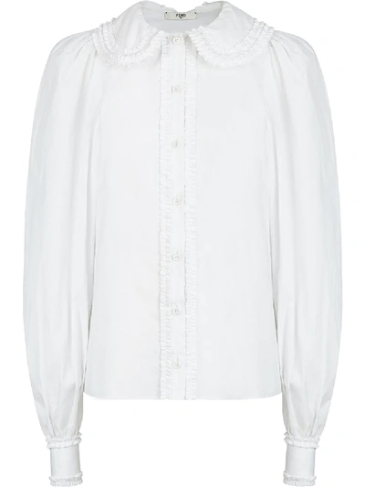 Fendi Ruffled Round-collar Cotton-poplin Blouse In White