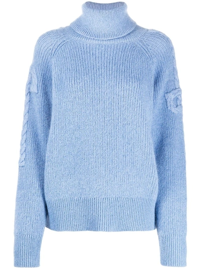Patou Roll-neck Braided Arm Jumper In Blue