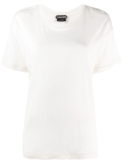 Tom Ford Scoop Neck Silk T-shirt In Neutrals