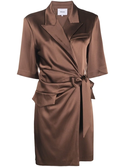 Nanushka Wrap-style Silk Shirt-dress In Brown