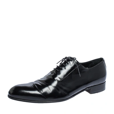 Pre-owned Giorgio Armani Black Textured Leather Lace Up Oxfords Size 44