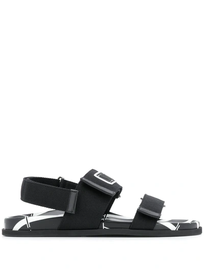 Valentino Garavani Velcro Strap Leather Sandals In Black