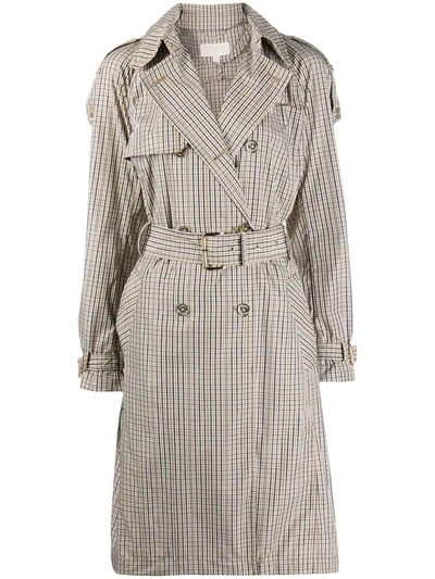 Michael Michael Kors Check-pattern Trench Coat In Neutrals