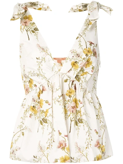 Brock Collection Floral Print Flared Blouse In White