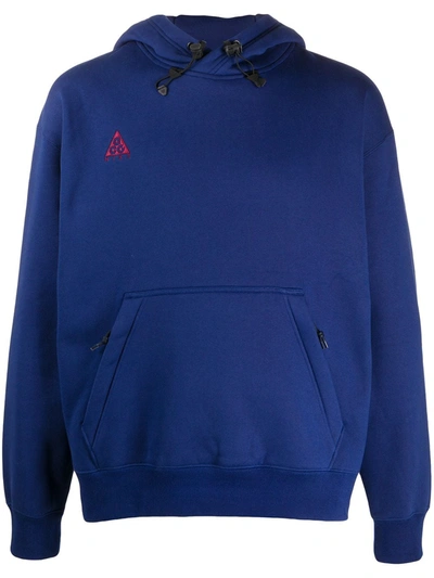 Nike Logo-embroidered Hooded Sweatshirt In Blue