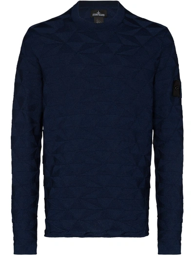 Stone Island Shadow Project Geometric Knit Cotton Sweater In Blue