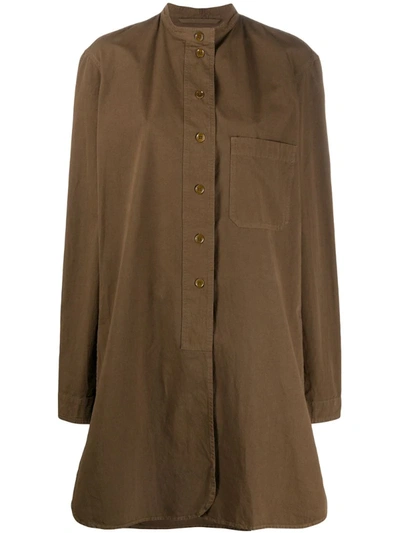 Lemaire Oversized Collarless Shirt In Brown
