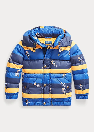 Polo Ralph Lauren Kids' Polo Bear Down Jacket In Rugby Stripe/cruise Navy