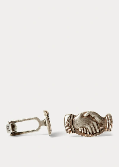 Double Rl Handshake Cuff Links In Silver