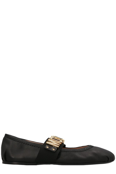 Moschino Logo-lettering Ballerina Shoes In Black
