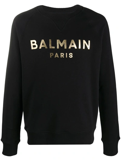 Balmain Logo Lettering Cotton Sweatshirt In Black